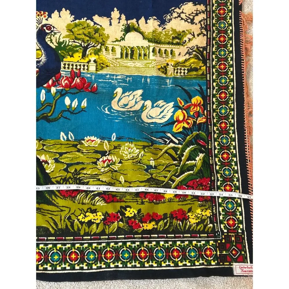 Turkish Peacock Tapestry 57x39 Corlu Turkey Wall Hanging Throw Floral Fringe